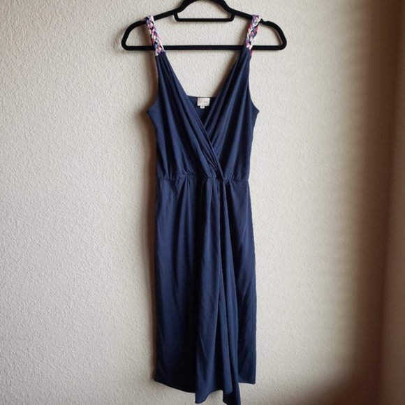 Ella Moss Sundress Navy Braided Strap Sz M - Picture 1 of 3